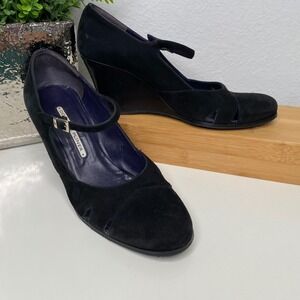 Donald J Pliner Black Suede Mary Jane Wedge Pumps Made in Spain Size 8.5 M